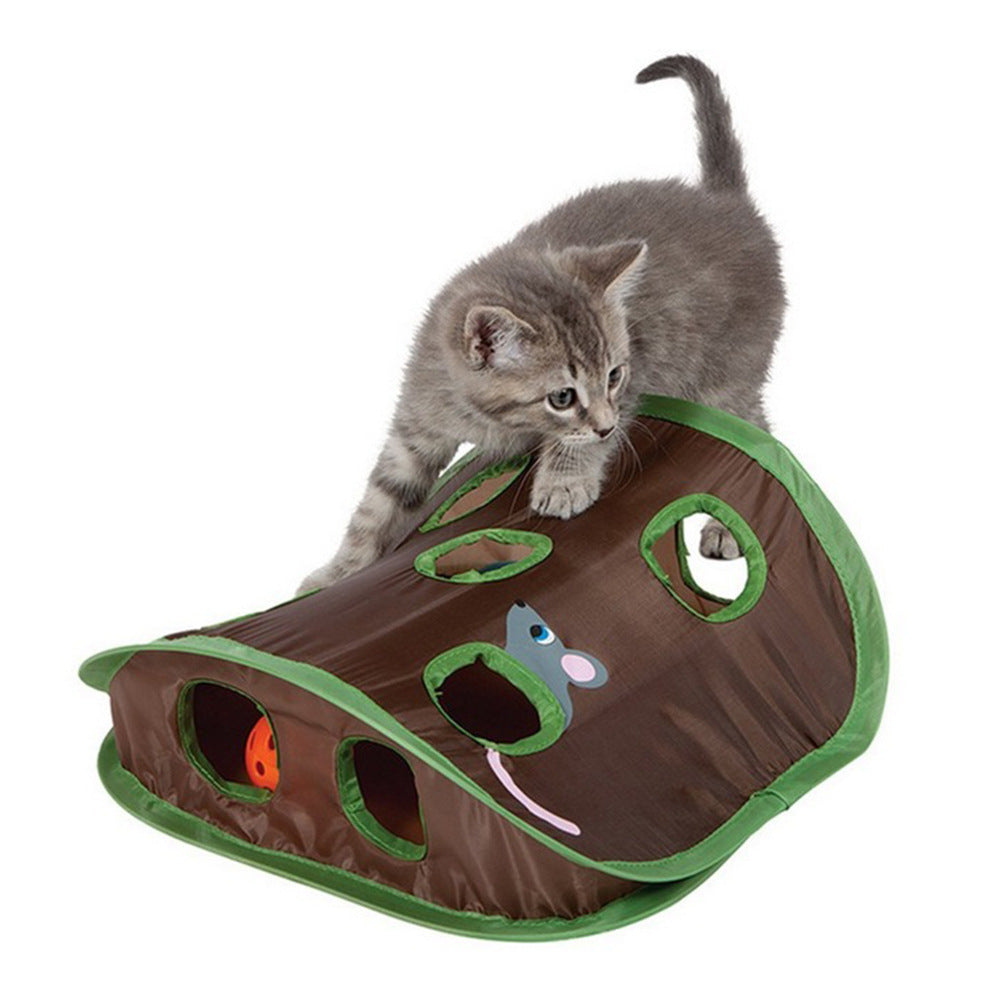 Cute Pet Cat Interactive Hide Seek Game 9 Holes Tunnel Mouse Hunt