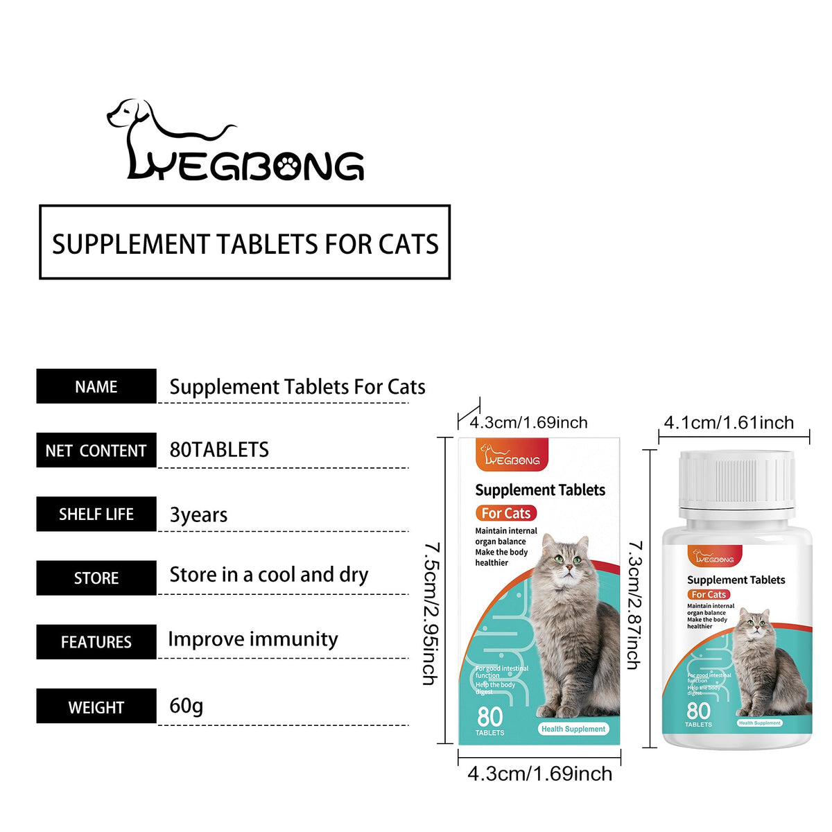 Cat Probiotic Supplement Tablets Gut Digestive Health Support