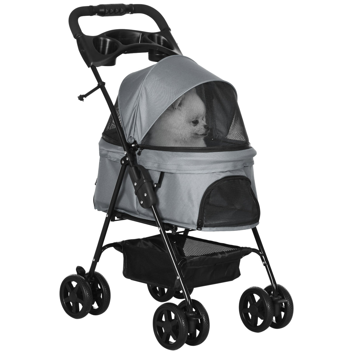 Pawhut Dog Pram Stroller Foldable Pet Pushchair With 4 Wheels