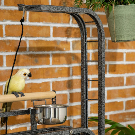Pawhut Parrot Stand Large Bird Perch With Toy Hook 3 Ladders Wooden