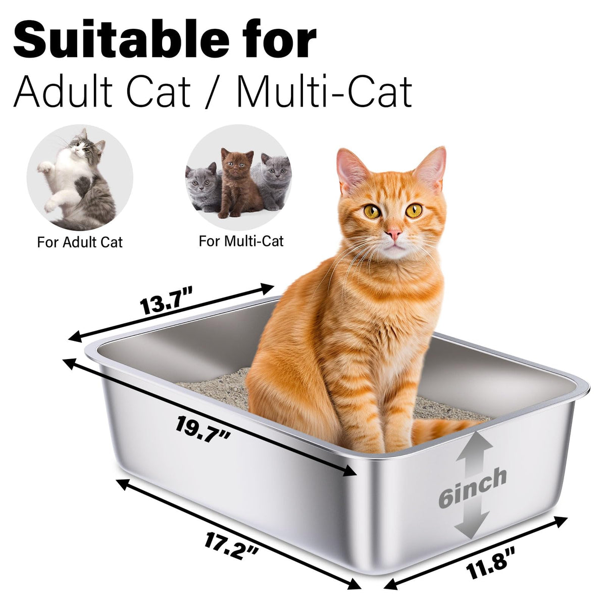 Stainless Steel Litter Box Medium Metal Cat Easy Clean Non Stick