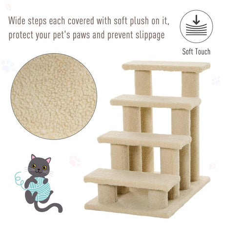 4-step Multi-level Carpeted Cat Scratching Post Pet Stairs Cream