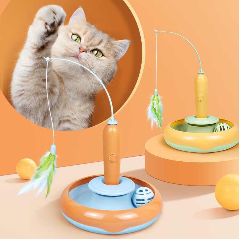2-in-1 Pet Cat Toy With Feather For Self-play Turntable Pets