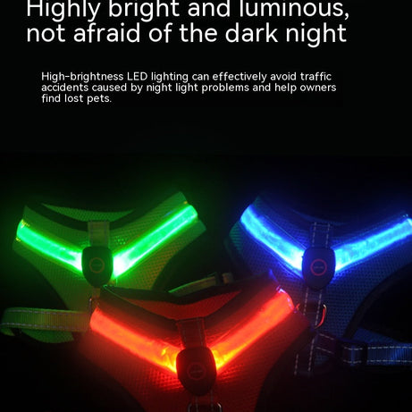 LED Luminous Dog Harness USB Charging Chest Strap Vest Pet Safety