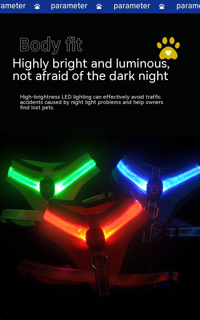 LED Luminous Dog Harness USB Charging Chest Strap Vest Pet Safety