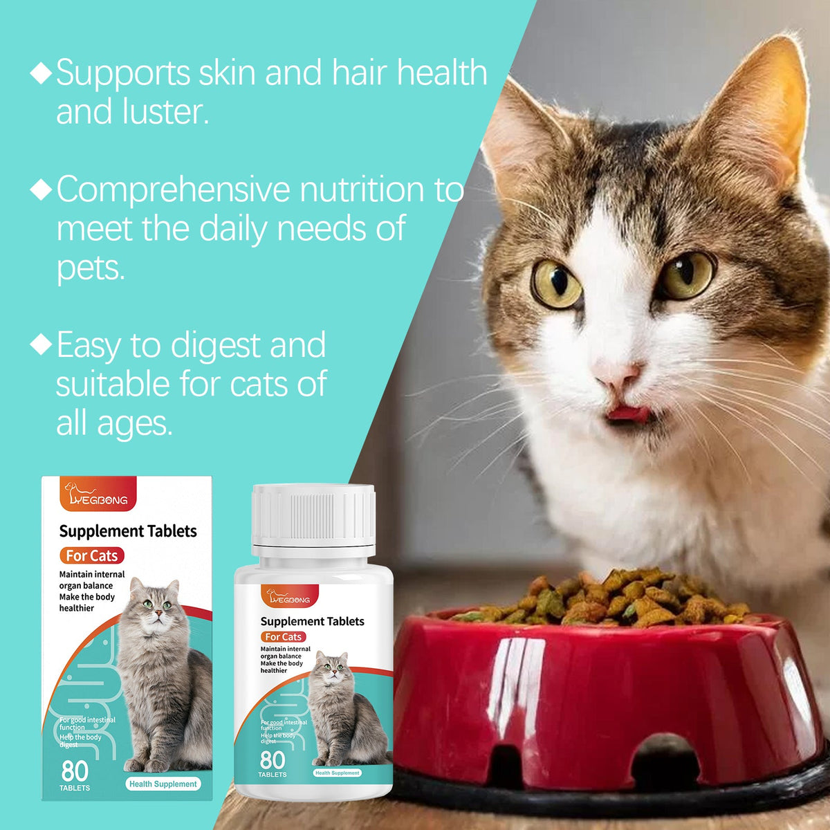 Cat Probiotic Supplement Tablets Gut Digestive Health Support