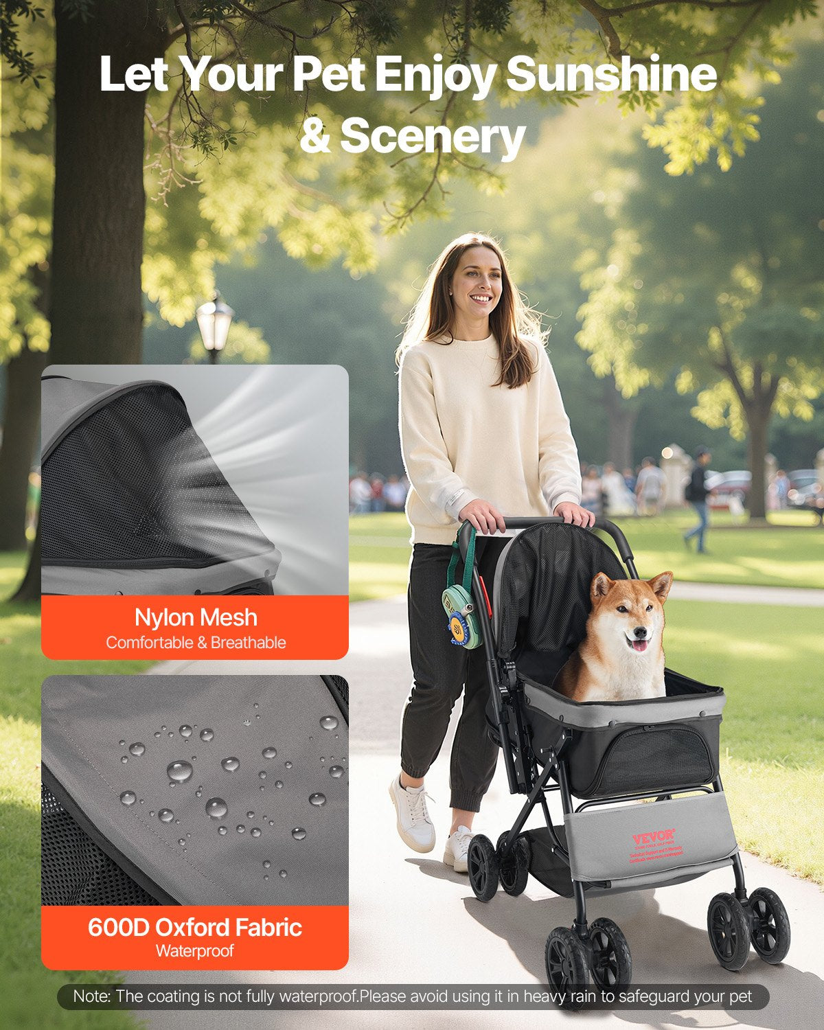 Pet Stroller Foldable 4 Wheels Travel Dog Reversible Handle Up