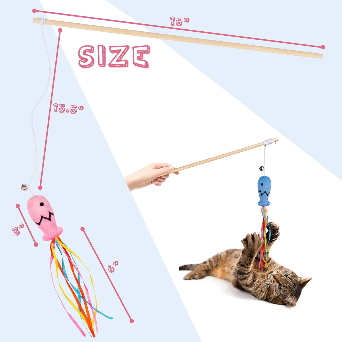 Cat Wand Toys Interactive With Catnip Fish Colorful Ribbons Bell