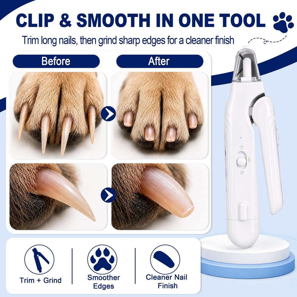 2-in-1 Dog Nail Clippers With Light Electric Pet Grinder Quiet