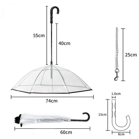 Dog's Transparent Umbrella With Traction Chain Removable Pet