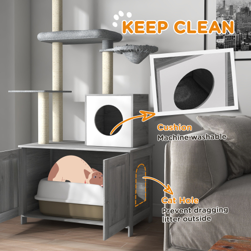 Pawhut Cat Tree With Litter Box Enclosure 2-in-1 Floor To Ceiling