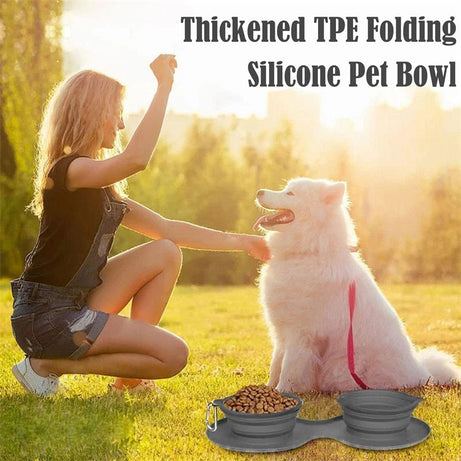 Rubber Foldable Double Bowl Pet Feeding Pets Supplies Dog Cat Bowls