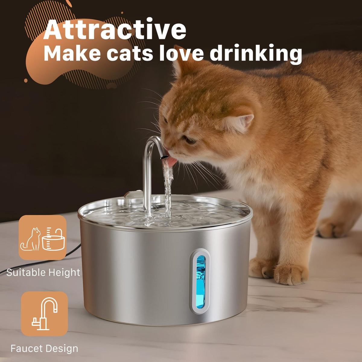 Cat Stainless Steel Water Fountain With Automatic Circulation