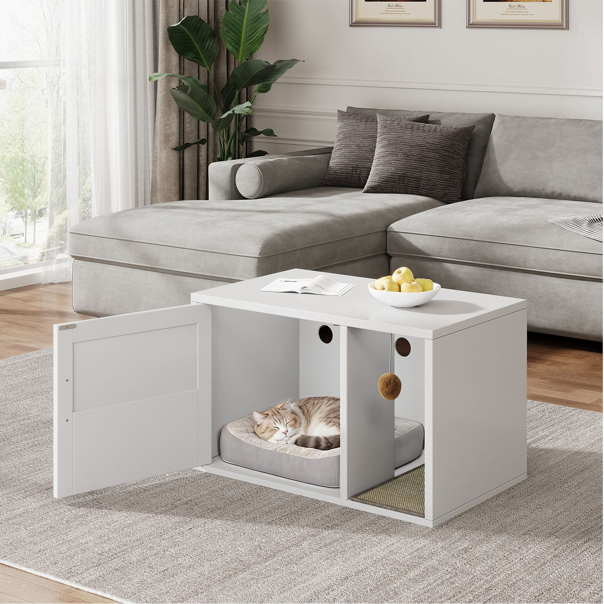 Cat Litter Box Cabinet Multifunctional White Modern House Washroom