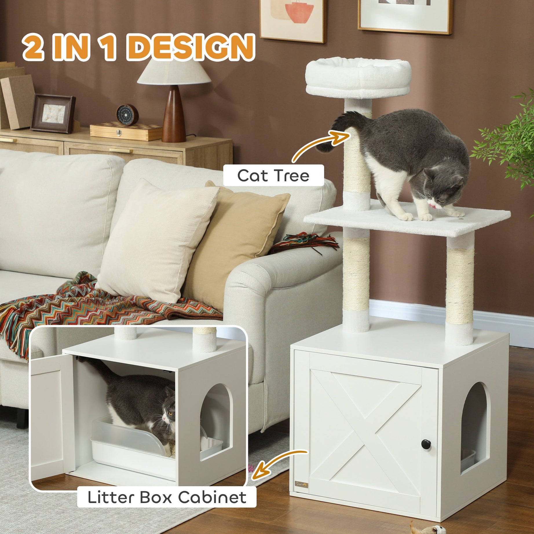 Cat Tree With Litter Box Enclosure Scratching Posts Bed Climbing