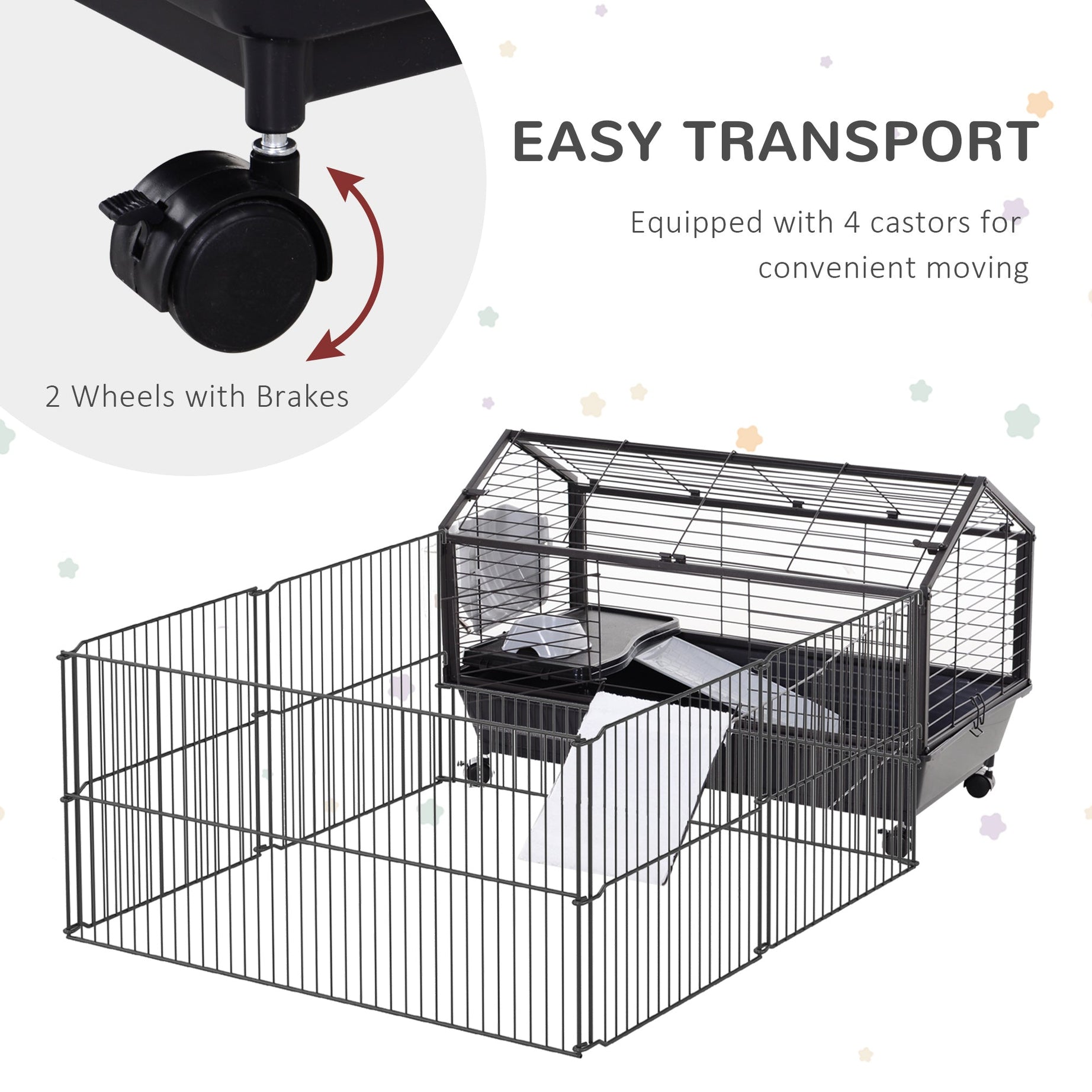 Rolling Metal Rabbit Guinea Pig Or Small Animal Hutch Cage