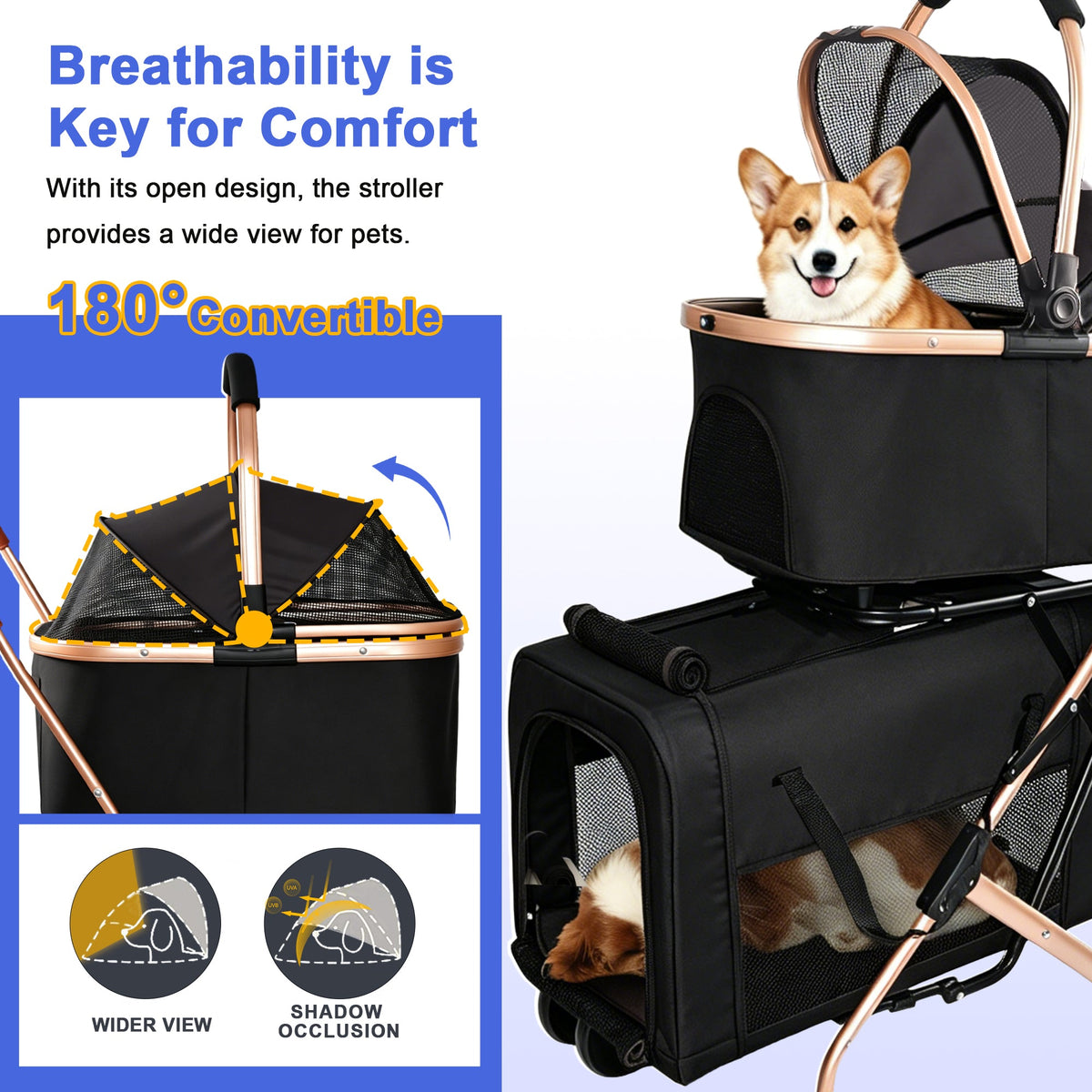 3-in-1 Double Pet Stroller For Small Medium Dogs Cats Foldable