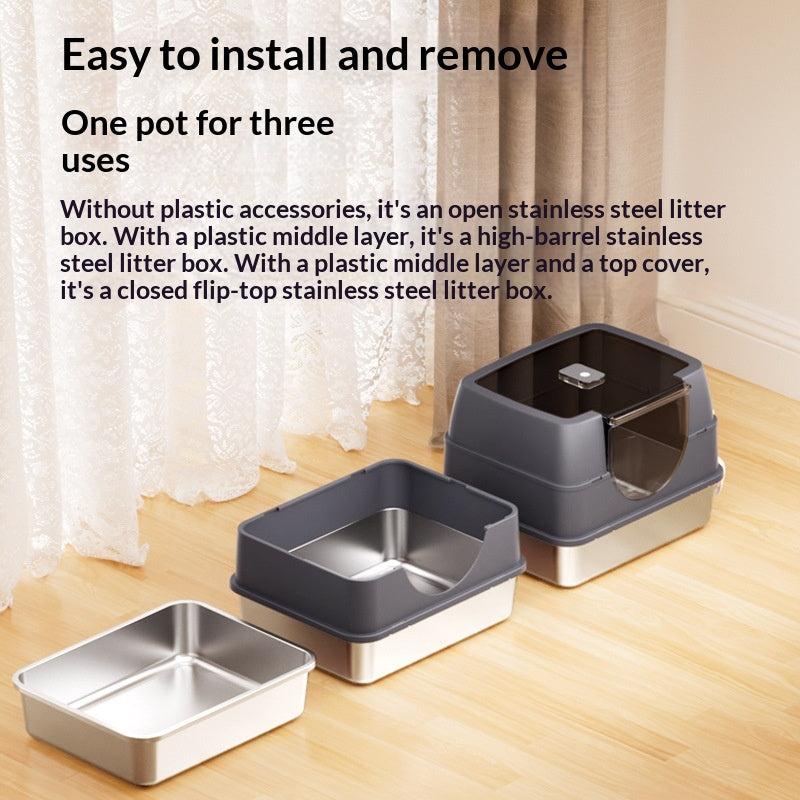 Odor-proof Fully Or Partially Enclosed Cat Litter Box With Splash