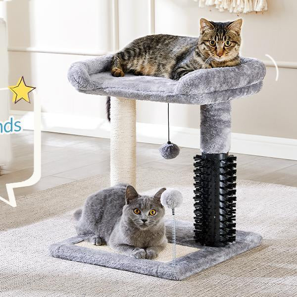 Small 4-in-1 Cat Tree Tower With Self-grooming Brush And Natural