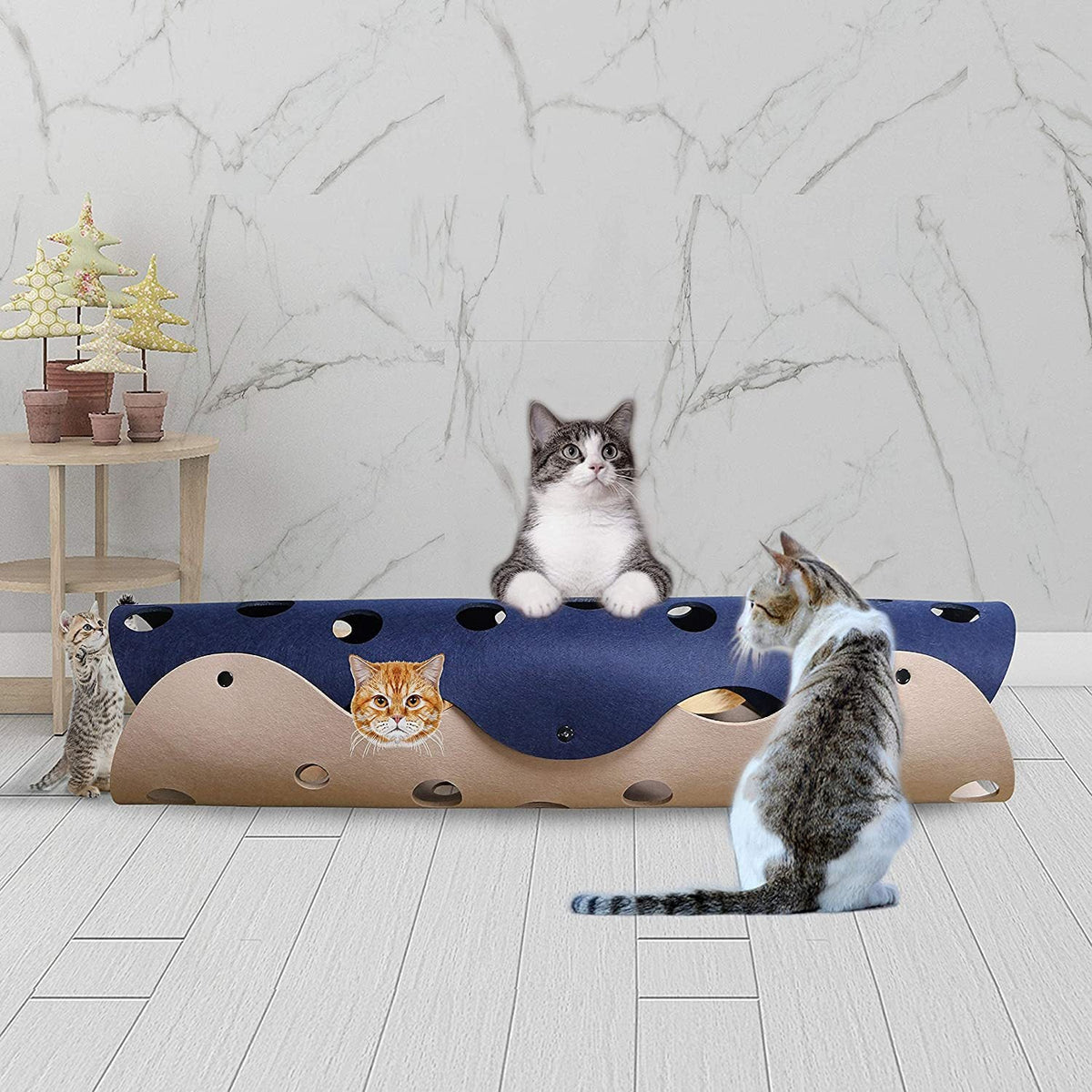 Cat Tunnel Toy Felt Pom Splicing Deformable Kitten Nest Collapsible