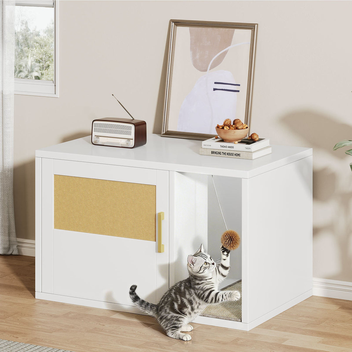 Cat Litter Box Cabinet Multifunctional White Modern House Washroom