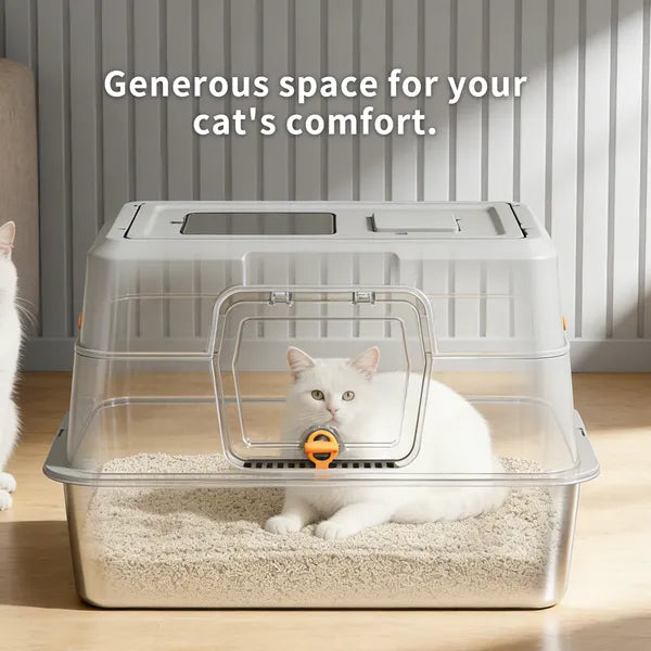 2025 Must-buy Fully Enclosed Stainless Steel Cat Litter Box