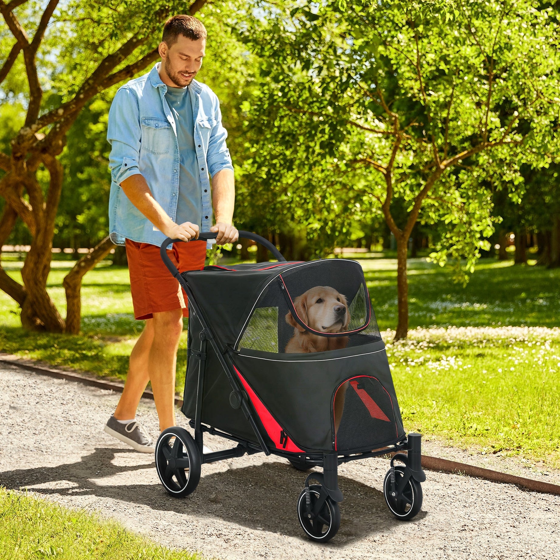 One-click Foldable Dog Stroller For M L Dogs Pet Black