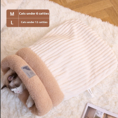 Pet Sleeping Bag Winter Warm Soft Plush Semi Enclosed Cat Nest Home
