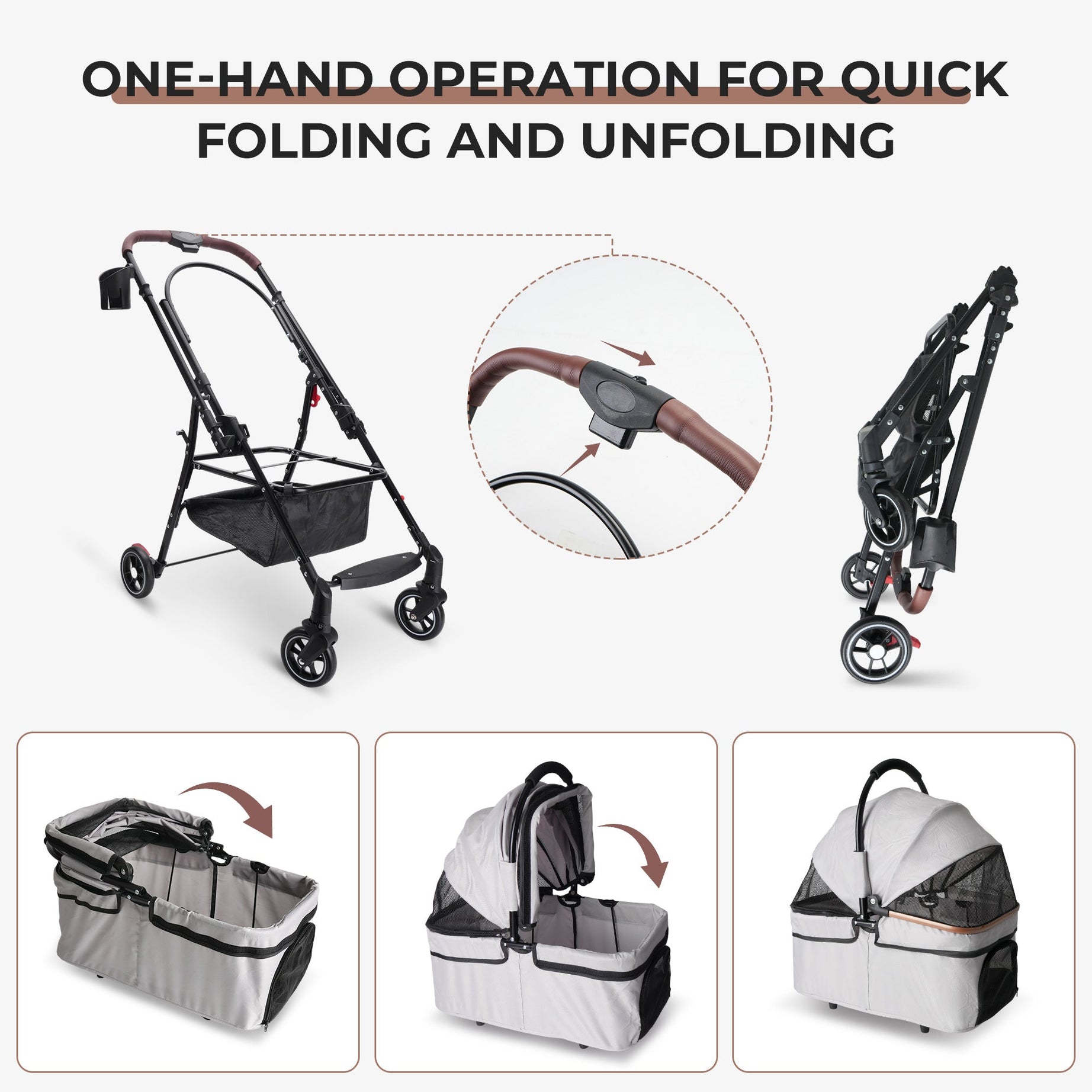 4-wheel Foldable Pet Stroller For Small Dogs Cats 360 Rotating