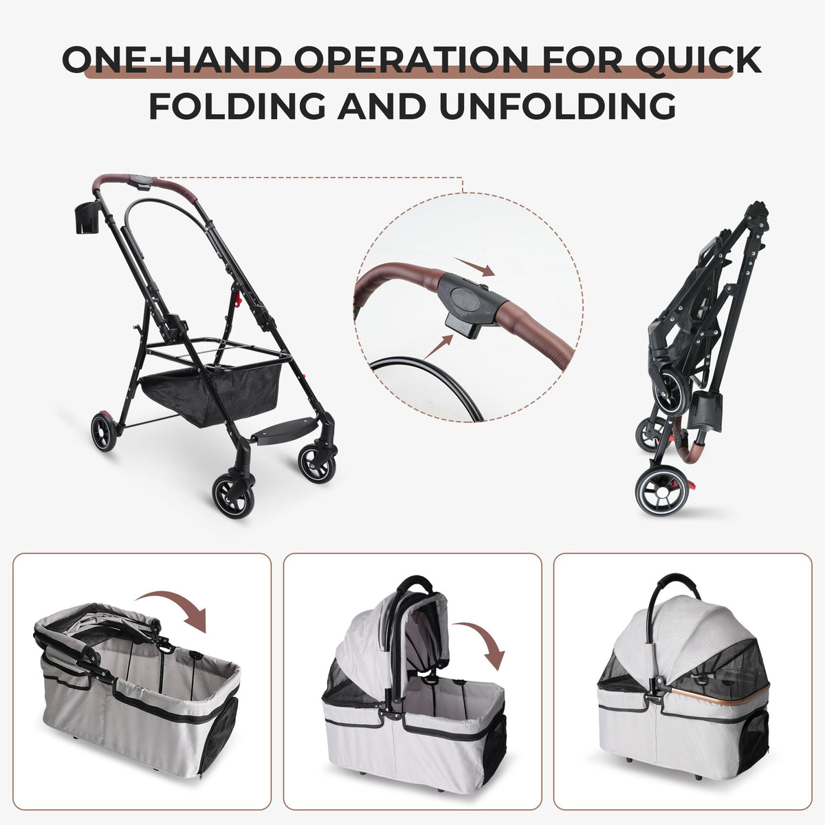 4-wheel Foldable Pet Stroller For Small Dogs Cats 360 Rotating
