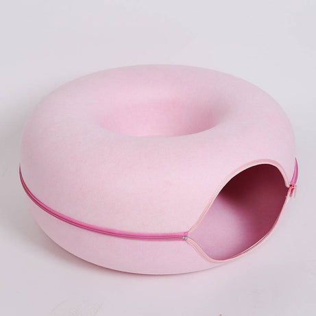 Donut Cat Tunnel Bed Pets House Natural Felt Pet Cave Interactive