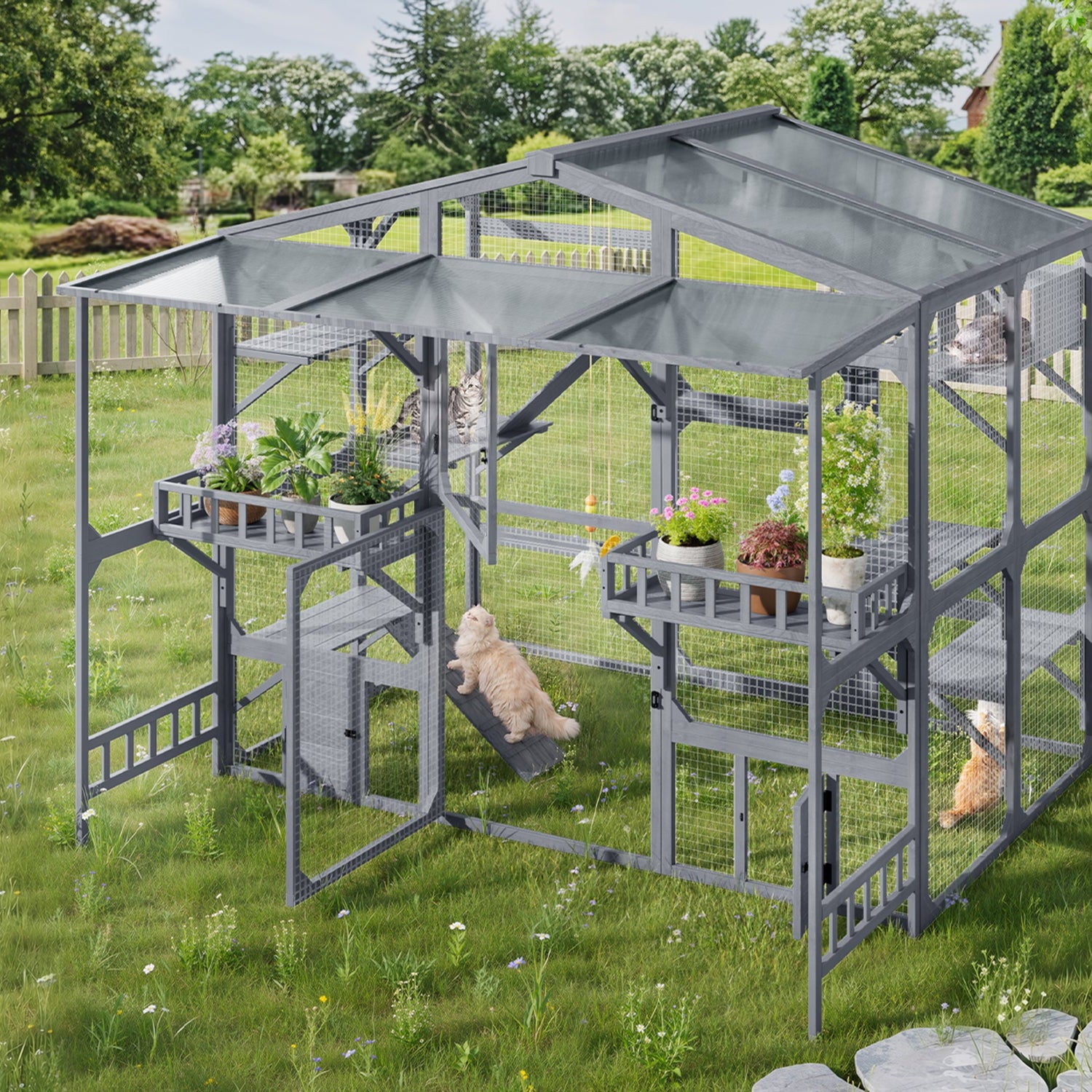 Large Outdoor Catio For 6-10 Cats Pine Wood Cat Cage
