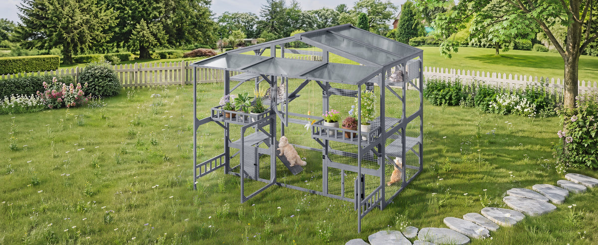 Large Outdoor Catio For 6-10 Cats Pine Wood Cat Cage