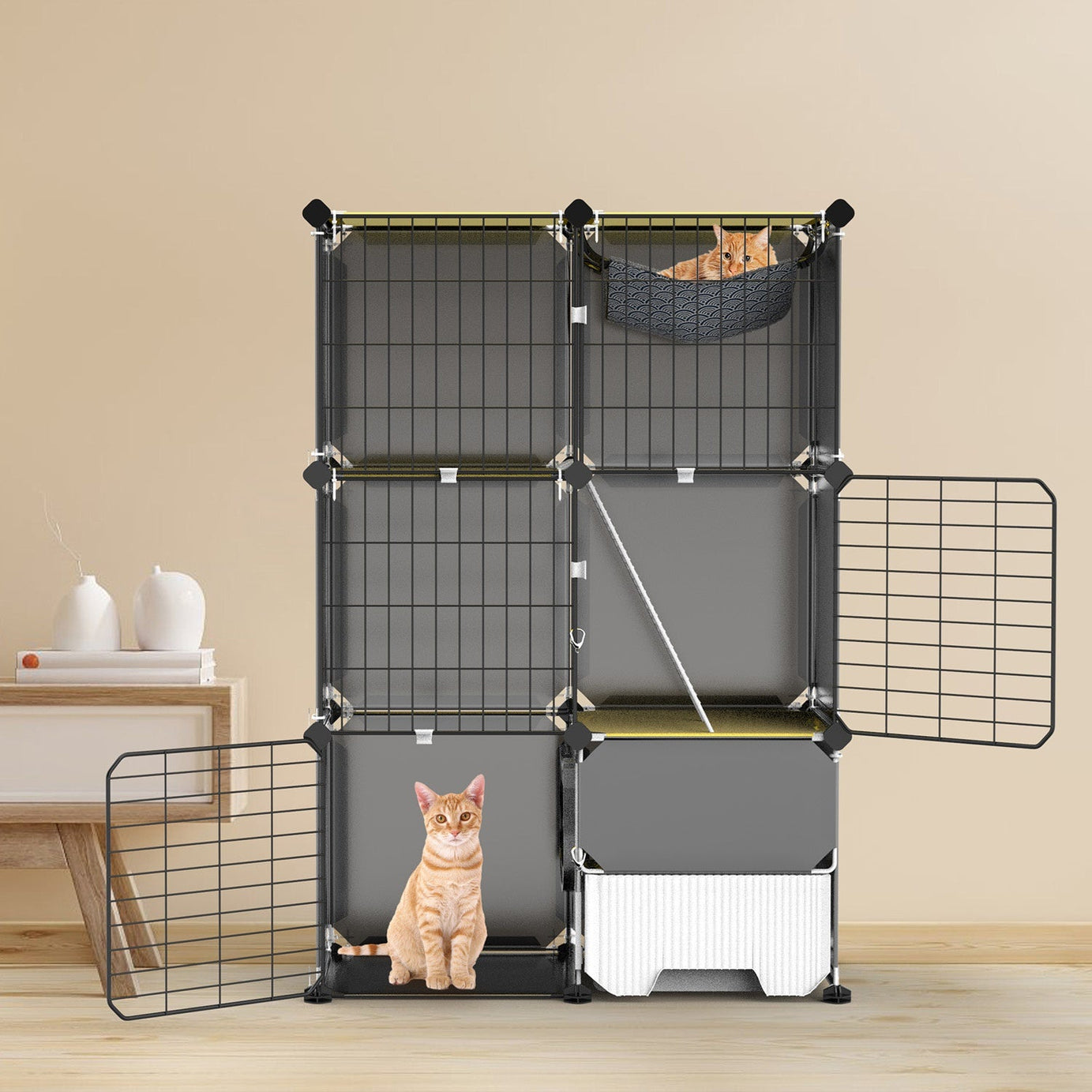 3 Tier Cat Cage Indoor With Litter Box Hammock Detachable Metal