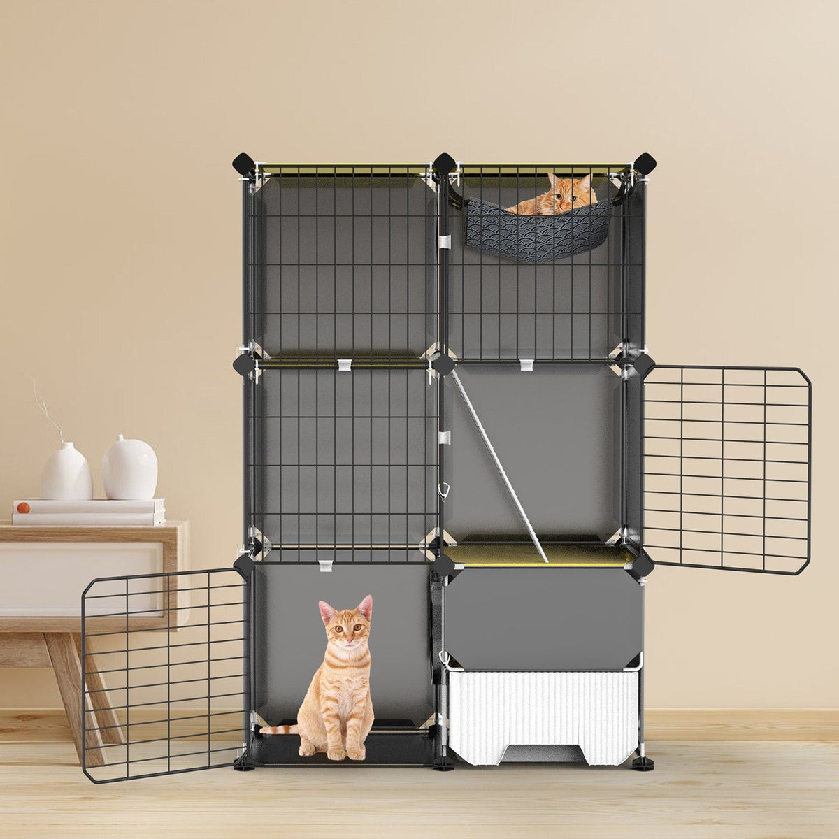 3 Tier Cat Cage Indoor With Litter Box Hammock Detachable Metal