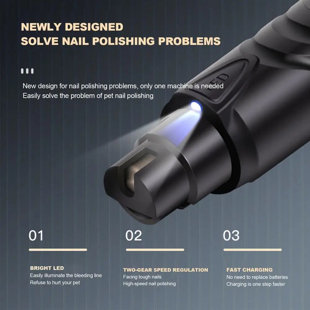 Lighted Dog Nail Clippers 2-speed Rechargeable Grinder Painless