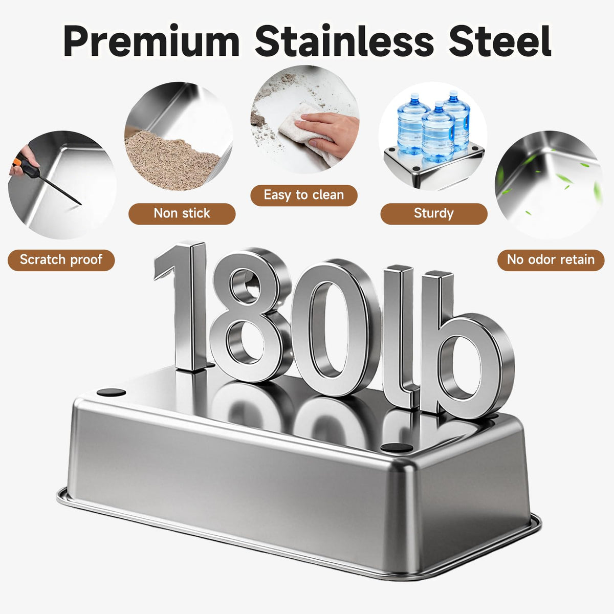 Stainless Steel Cat Litter Box For Cats High-sided Design Prevents