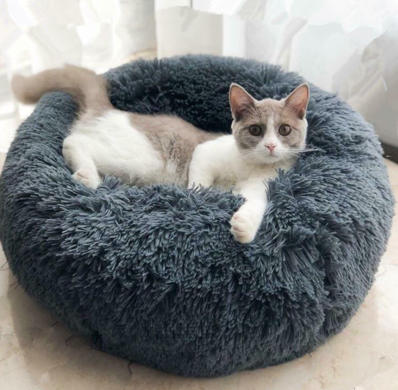 Dog Beds For Small Dogs Round Plush Cat Litter Kennel Pet Nest Mat (Navy Blue & Tiedye Sky Blue)