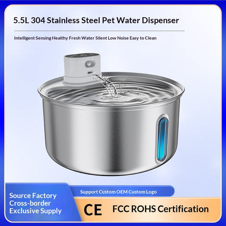 304 Stainless Steel Wireless Plug-free Pet Water Fountain