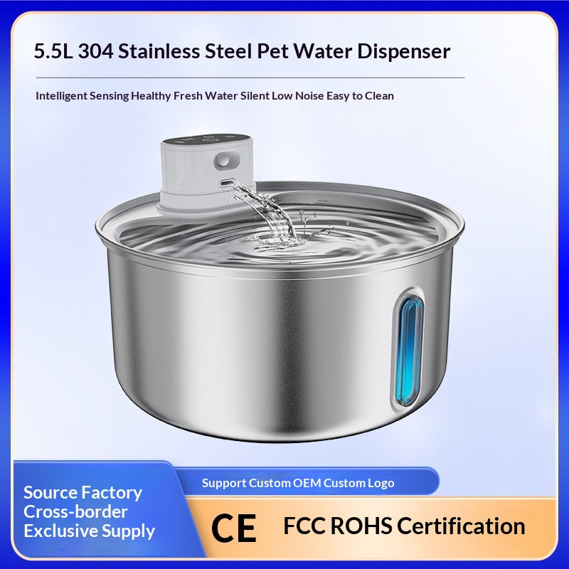 304 Stainless Steel Wireless Plug-free Pet Water Fountain