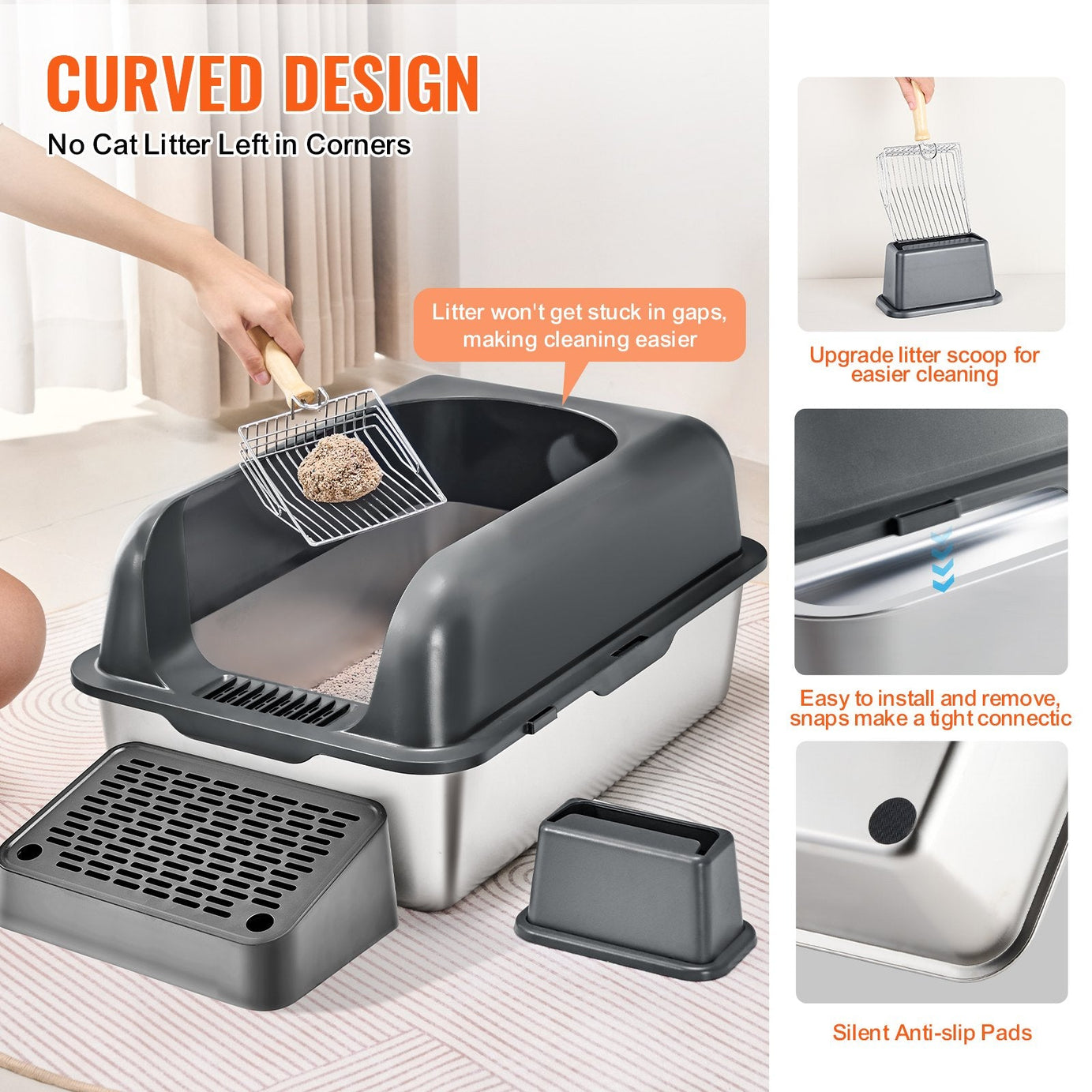 6 In Deep Cat Litter Box Odor-free With Filtering Foot Board