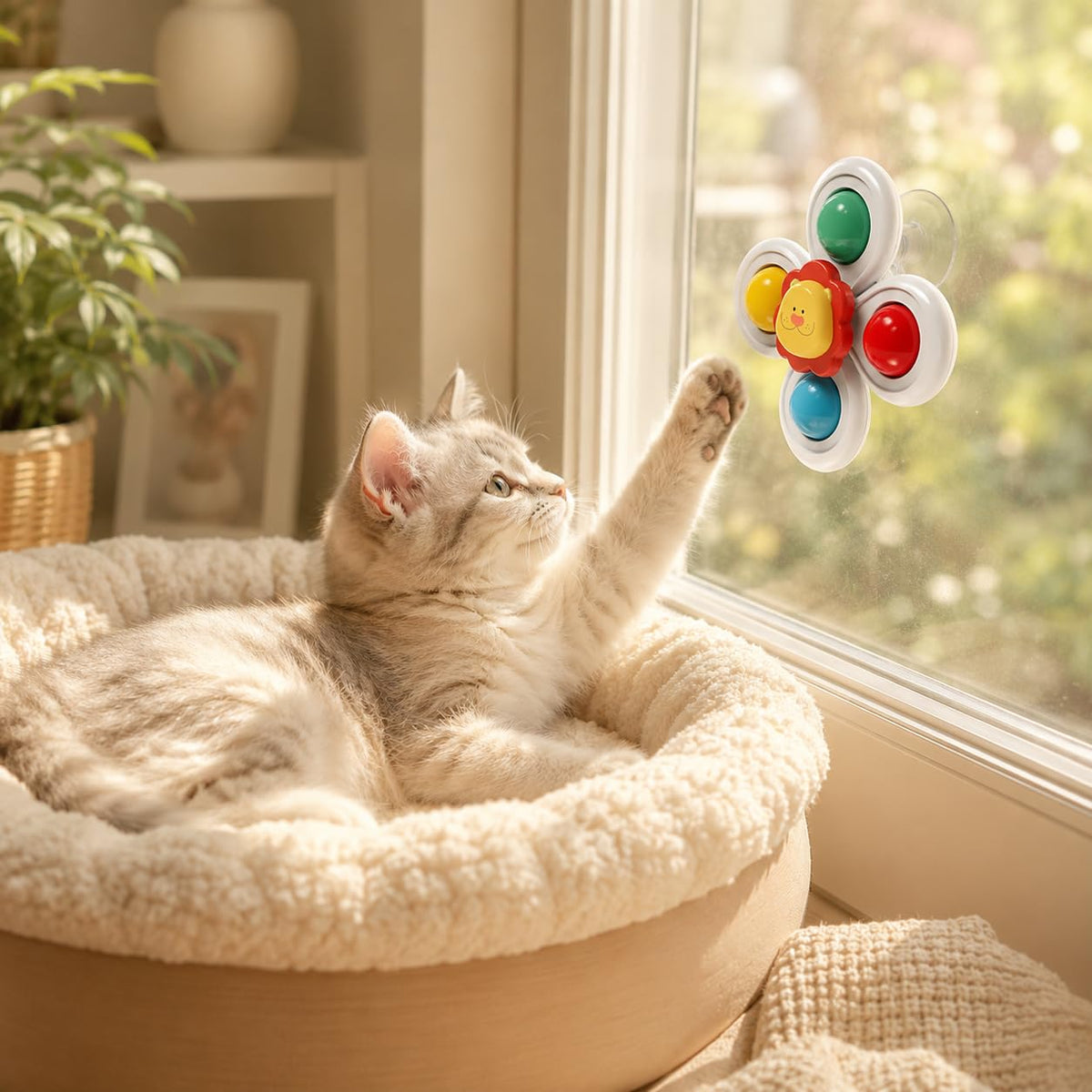 3pcs Suction Cup Cat Toy Window Perch Companion Interactive Play