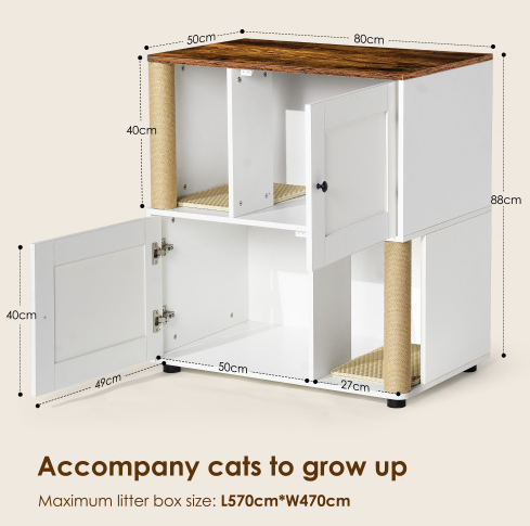 Double Cat Litter Box Enclouse Enclosure For 2 Cats Cabinet