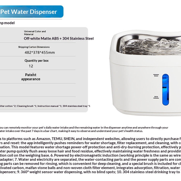 Smart Cat Water Fountain With Automatic Sensor And Wireless Power