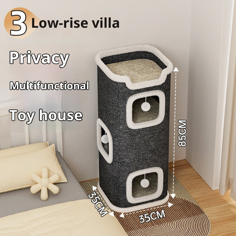 Cat Climbing Frame Scratching Post Nest Semi-enclosed Square Tree