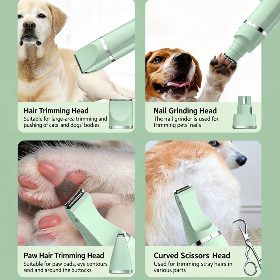 4-in-1 Pet Grooming Kit For Small Dogs Cats Professional Quiet