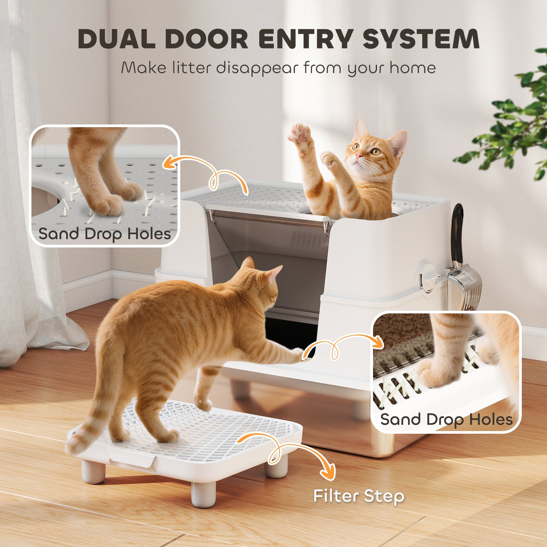 Xl Stainless Steel Litter Box W Flip Top Scoop Step Side Entry
