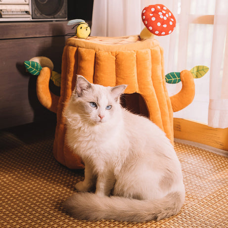 Orange Tree Stump Cat Nest House With Cushion