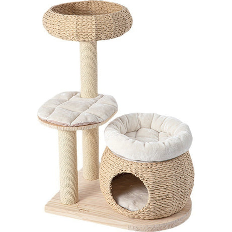 Solid Wood Cat Tree With Integrated Scratching Post And Cozy Nest