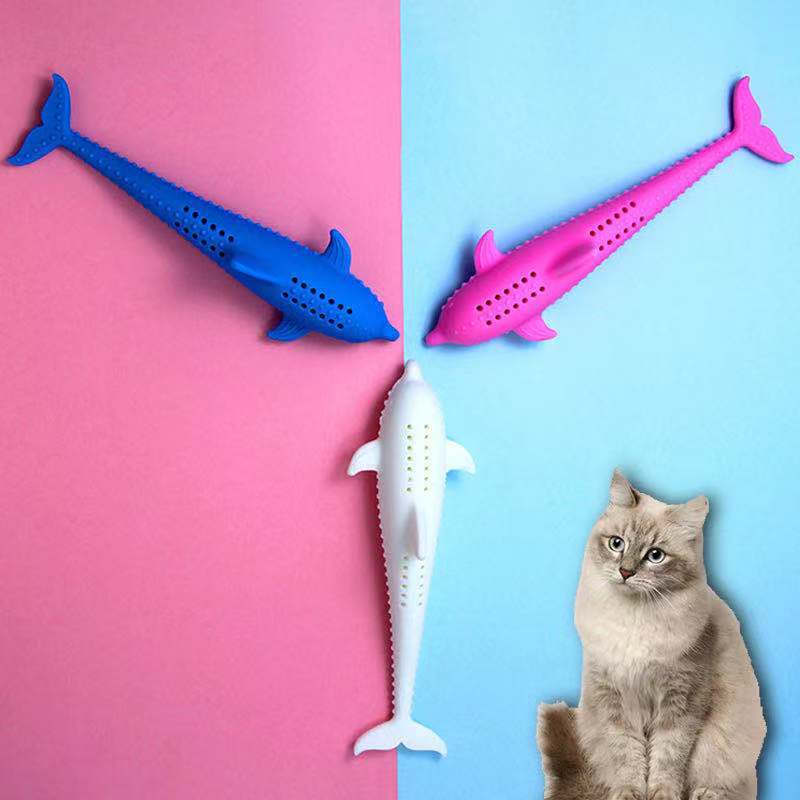 Cat Toothbrush Toy Silicone Fish Bite Molar Rod